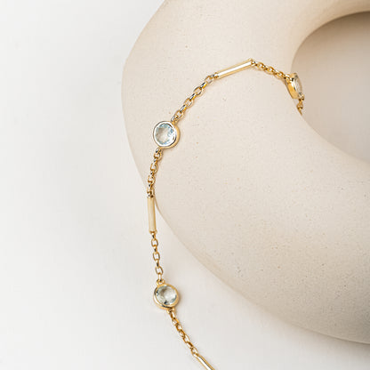 The Aurielle Bar & Bezel Bracelet | Aquamarine | Yellow Gold