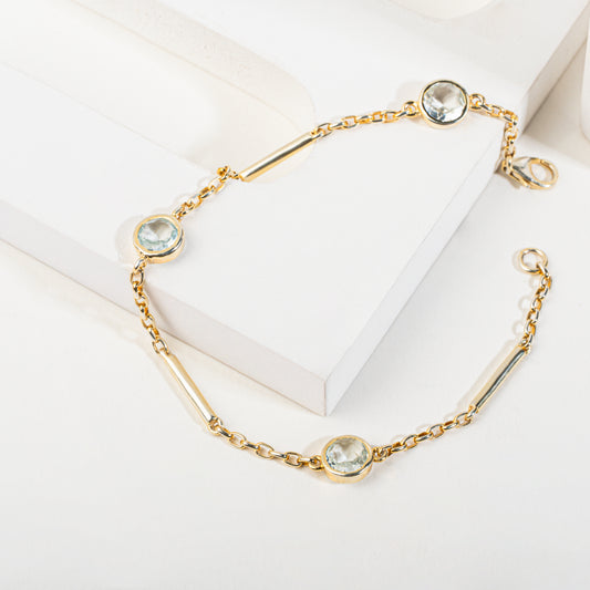 The Aurielle Bar & Bezel Bracelet | Aquamarine | Yellow Gold